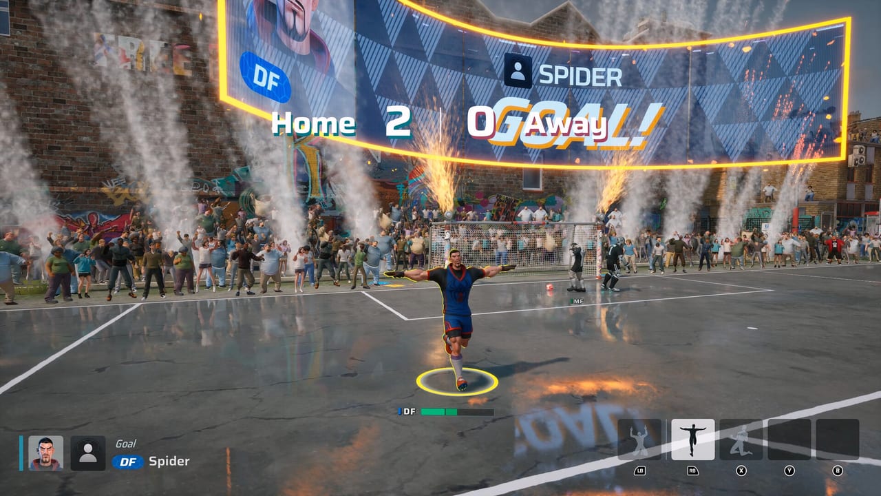 FreeStyle Football 2 GOAL jumbotron for DF Spider on an urban hard court with fireworks